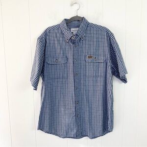 Carhartt Mens Button Front Short Sleeve Shirt Blue White Yellow Plaid Size Large